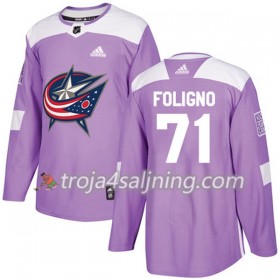 Blue Jackets tröja Nick Foligno 71 Adidas 2017-2018 Lila Fights Cancer Practice Authentic - NHL Tröjor Herr
